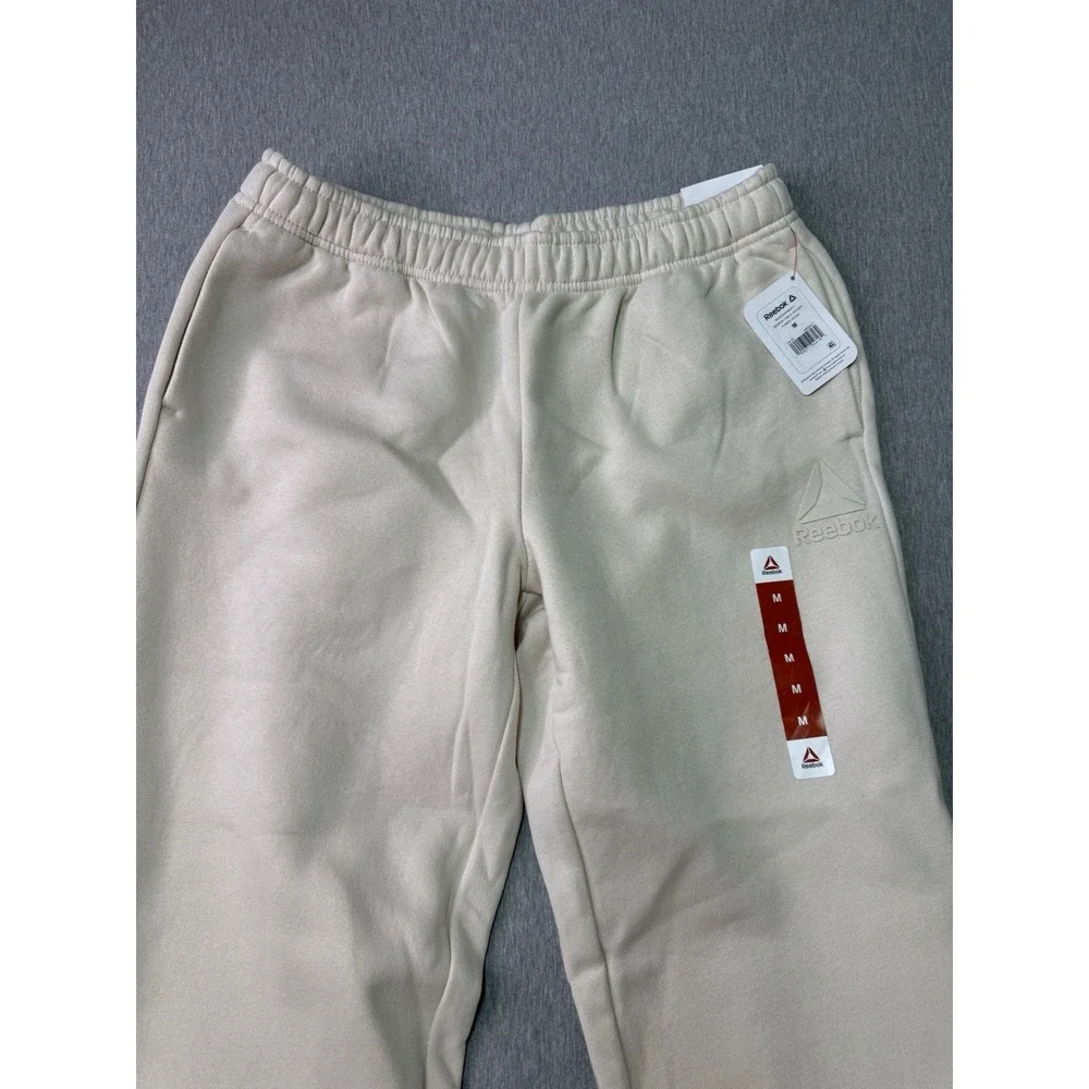 Reebok Men's Beige Cuffed Pants M Cotton Polyester Elastic Waist Drawstring